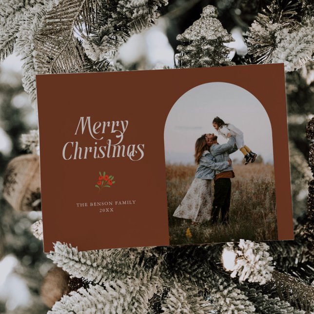 Minimalist Terracotta Arch Merry Christmas Photo Holiday Card (Creator Uploaded)