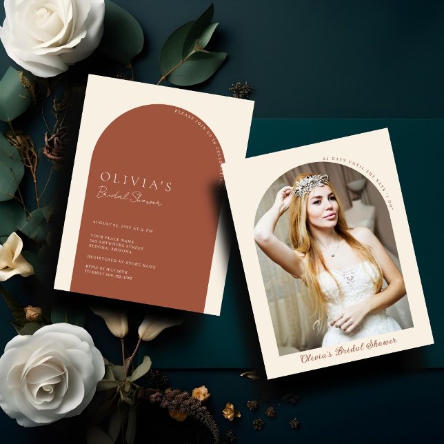 Minimalist Terracotta Arch Photo Bridal Shower Invitation (Creator Uploaded)