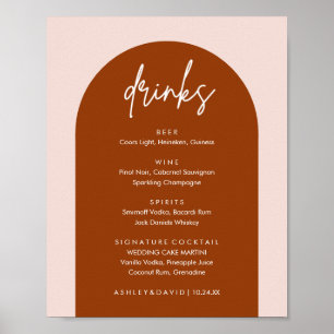 Minimalist Terracotta Arch Wedding Drinks Bar Menu Poster
