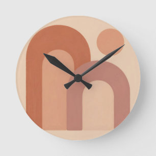 Minimalist Terracotta Arches Abstract Round Clock