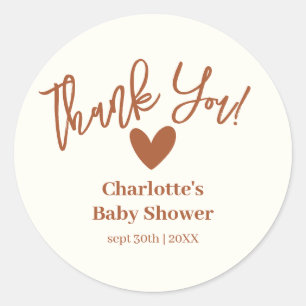 Minimalist Terracotta Baby Shower Thank You Classic Round Sticker