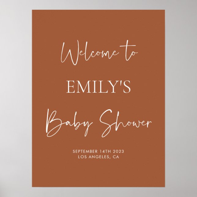 Minimalist Terracotta Baby Shower Welcome Sign (Front)
