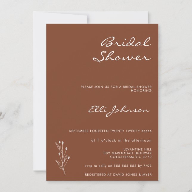 Minimalist Terracotta Bohemian Bridal Shower  Invitation (Front)