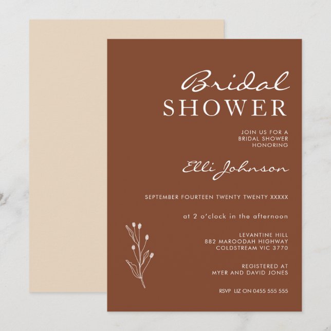 Minimalist Terracotta Bohemian Bridal Shower  Invitation (Front/Back)