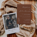 Minimalist Terracotta Bohemian Wedding Invitation<br><div class="desc">Minimalist Terracotta Bohemian Wedding Invitation

Simple,  modern and  minimalist in style,  terracotta colored wedding invitation with removable drawn foliage motif. The back of the invitation features a photograph of the couple.</div>