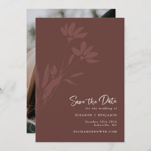 Minimalist Terracotta Boho Botanical Script Photo Save The Date