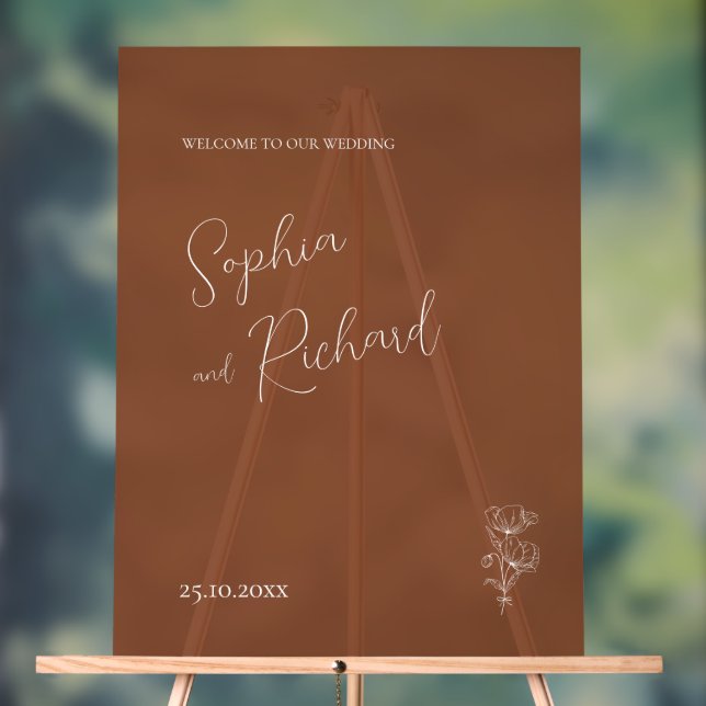 Minimalist Terracotta Boho Botanicals Wedding Acrylic Sign (Neutral)