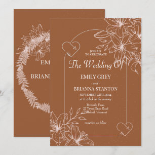 Minimalist terracotta boho Burnt Orange Wedding Invitation