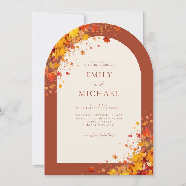 Minimalist Terracotta Boho Floral Fall Wedding Invitation (Front)