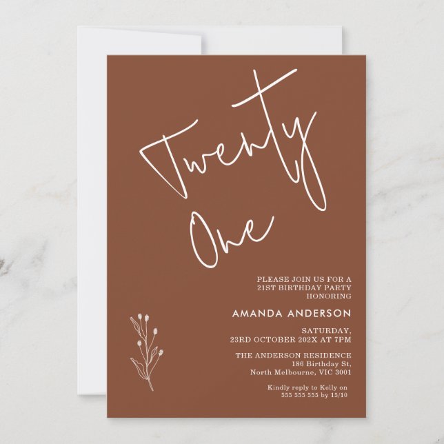 Minimalist Terracotta Boho Motif 21st Birthday Invitation (Front)