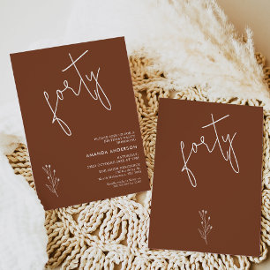 Minimalist Terracotta Boho Motif 40th Birthday Invitation