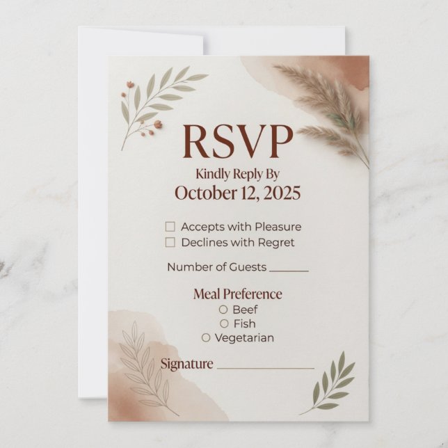 Minimalist Terracotta Botanical RSVP Card Template (Front)