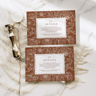 Minimalist Terracotta Botanical Wedding Details Enclosure Card