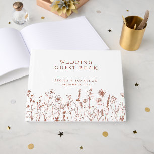 Minimalist Terracotta  Brown Wildflower Wedding Guest Book