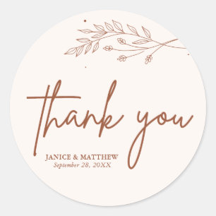 Minimalist Terracotta Burnt Orange Boho Wedding Classic Round Sticker