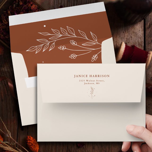 Minimalist Terracotta Burnt Orange Boho Wedding Envelope (Minimalist terracotta burnt orange boho envelope adds warm charm to your wedding invites.)