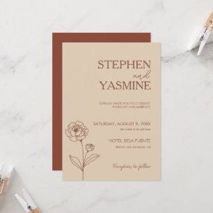 Minimalist Terracotta Burnt Orange Boho Wedding Invitation