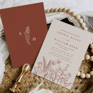 Minimalist Terracotta Burnt Orange Boho Wedding Invitation