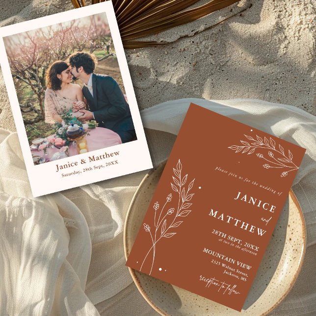 Minimalist Terracotta Burnt Orange Boho Wedding Invitation (Creator Uploaded)