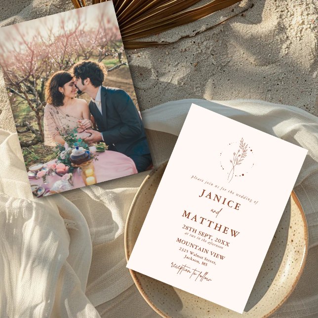 Minimalist Terracotta Burnt Orange Boho Wedding Invitation (Creator Uploaded)