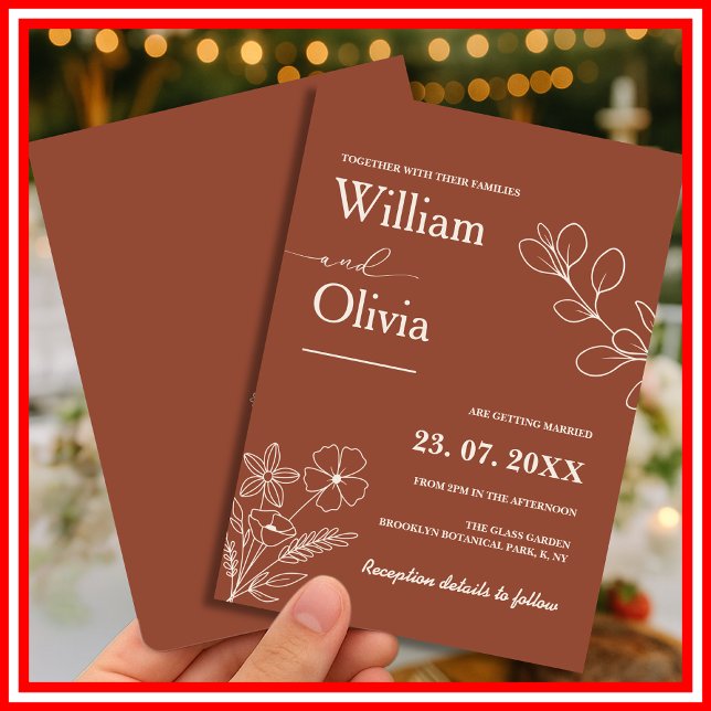 Minimalist Terracotta Burnt Orange Boho Wedding Invitation (Creator Uploaded)