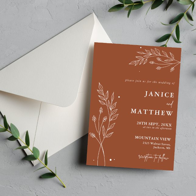 Minimalist Terracotta Burnt Orange Boho Wedding Invitation (Creator Uploaded)