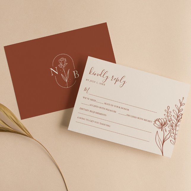 Minimalist Terracotta Burnt Orange Boho Wedding RSVP Card (Creator Uploaded)