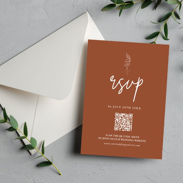 Minimalist Terracotta Burnt Orange Boho Wedding RSVP Card (Creator Uploaded)