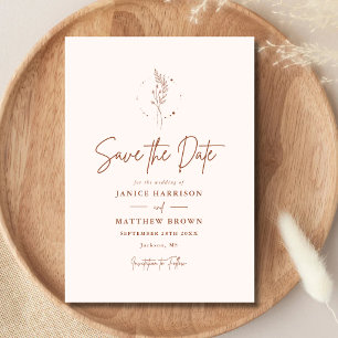 Minimalist Terracotta Burnt Orange Boho Wedding Save The Date