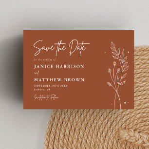 Minimalist Terracotta Burnt Orange Boho Wedding Save The Date