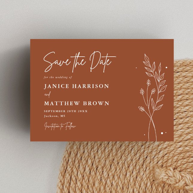 Minimalist Terracotta Burnt Orange Boho Wedding Save The Date (Creator Uploaded)