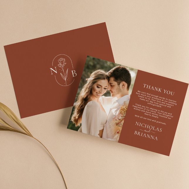 Minimalist Terracotta Burnt Orange Boho Wedding Thank You Card (Creator Uploaded)