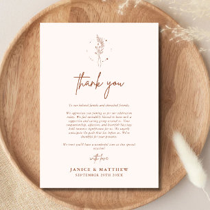 Minimalist Terracotta Burnt Orange Boho Wedding Thank You Card