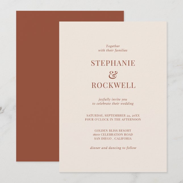 Minimalist Terracotta Burnt Orange Wedding Invitation (Front/Back)