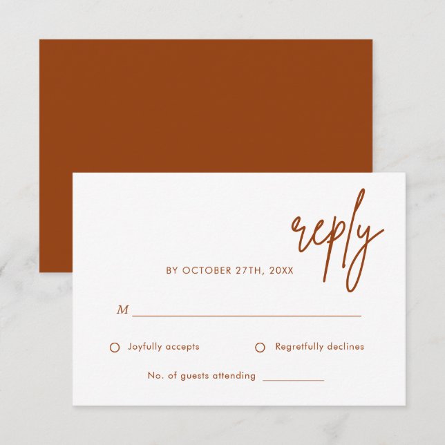 Minimalist Terracotta Burnt Orange Wedding RSVP Card (Front/Back)