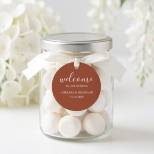 Minimalist Terracotta Burnt Orange Wedding Welcome Classic Round Sticker