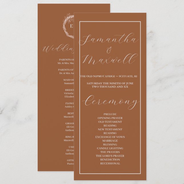 Minimalist terracotta Burnt Wedding Program  (Front/Back)