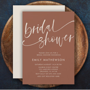 Minimalist Terracotta Calligraphy Bridal Shower  Invitation