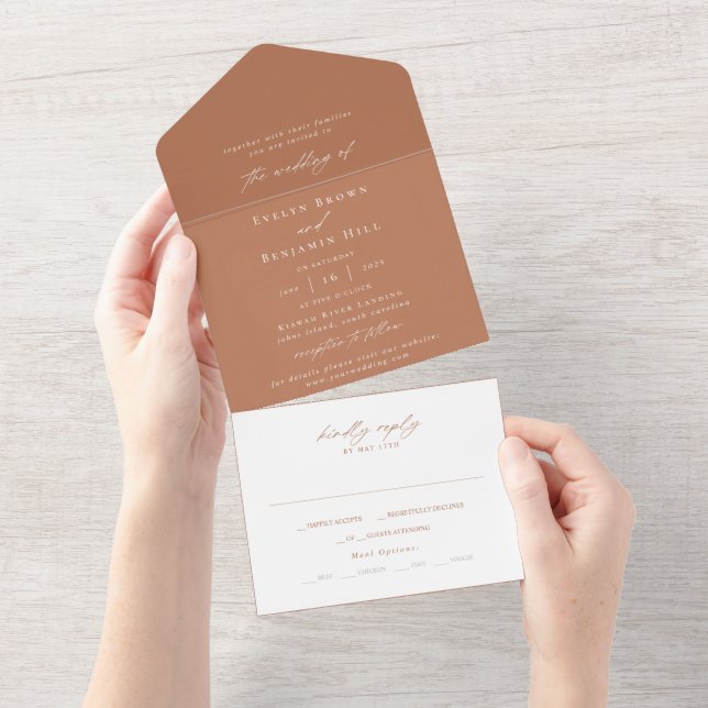 Minimalist Terracotta Calligraphy Modern Wedding  All In One Invitation (Tearaway)