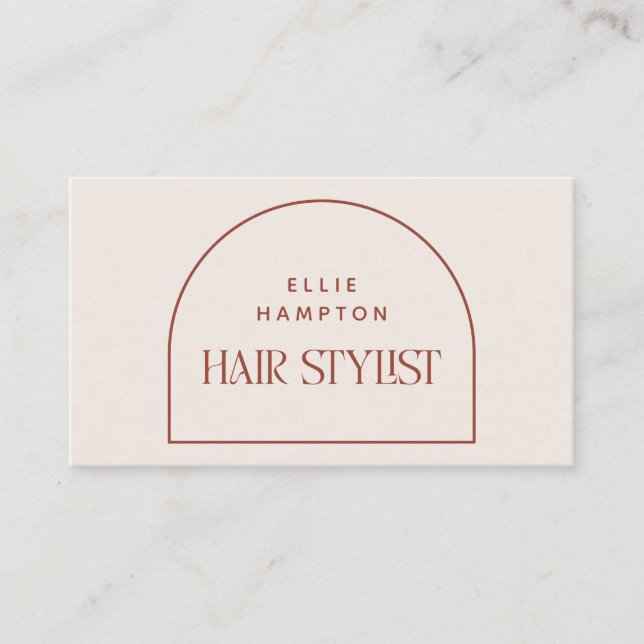 Minimalist Terracotta & Cream Arch Hair Stylist Business Card (Front)
