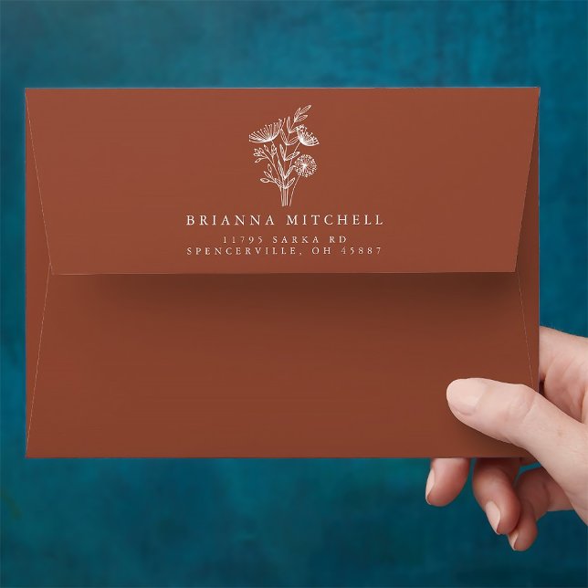 Minimalist Terracotta Floral Boho Elegant Wedding Envelope (Creator Uploaded)