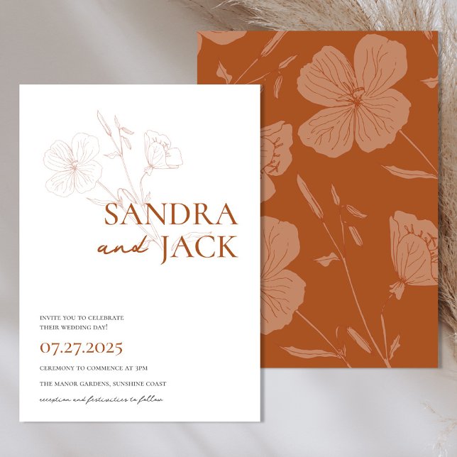 Minimalist Terracotta Floral boho wedding Invitation (Creator Uploaded)