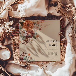 Minimalist Terracotta Floral Botanical Wedding Invitation