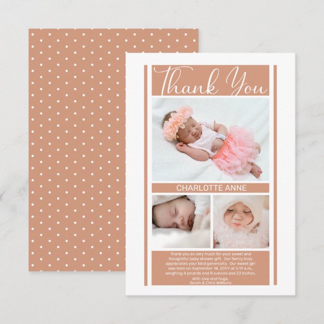 Minimalist Terracotta Girl Baby Shower Thank You Card (Front/Back)