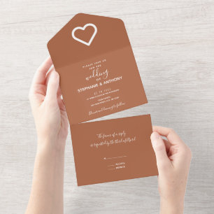 Minimalist Terracotta Heart Wedding  All In One Invitation