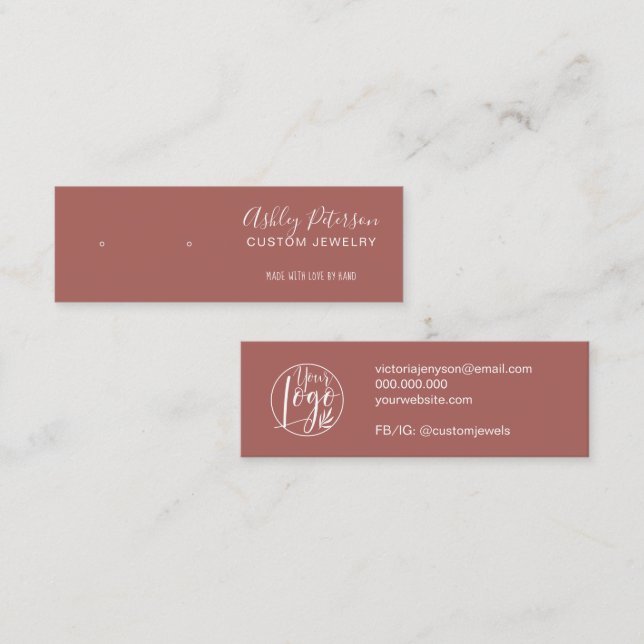 Minimalist terracotta jewellery earring mini business card (Front/Back)