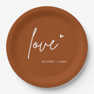 Minimalist Terracotta Love Wedding  Paper Plate