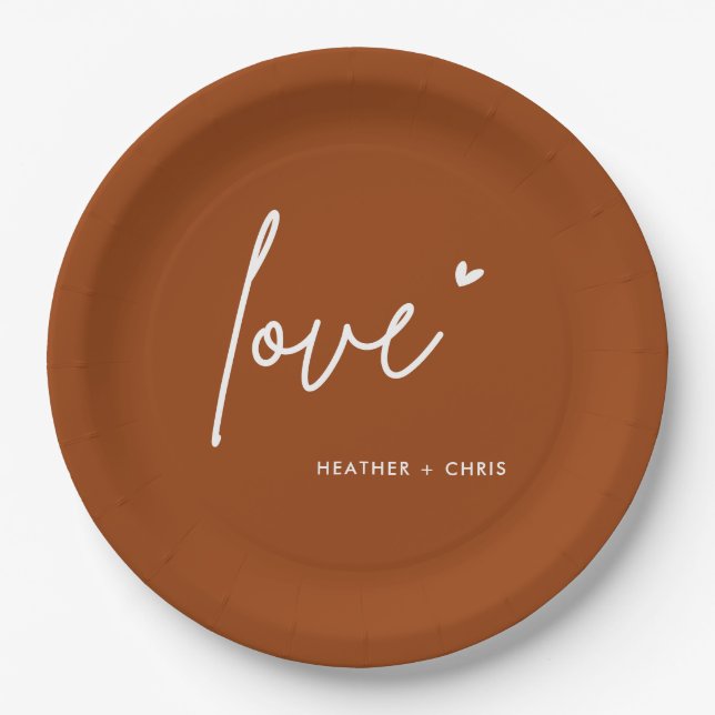 Minimalist Terracotta Love Wedding  Paper Plate (Front)