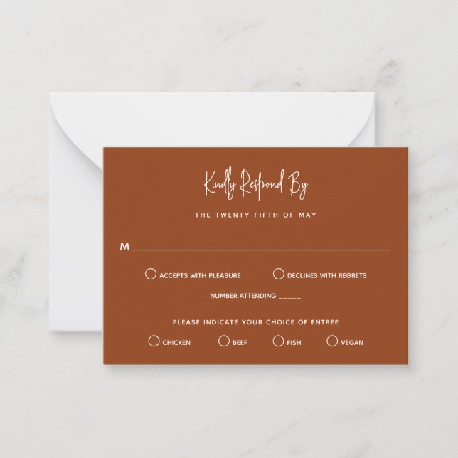 Minimalist Terracotta Modern Mini Wedding RSVP Card (Front)