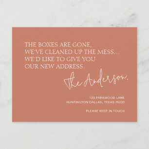 Minimalist Terracotta New Address Moving Announcement Postcard